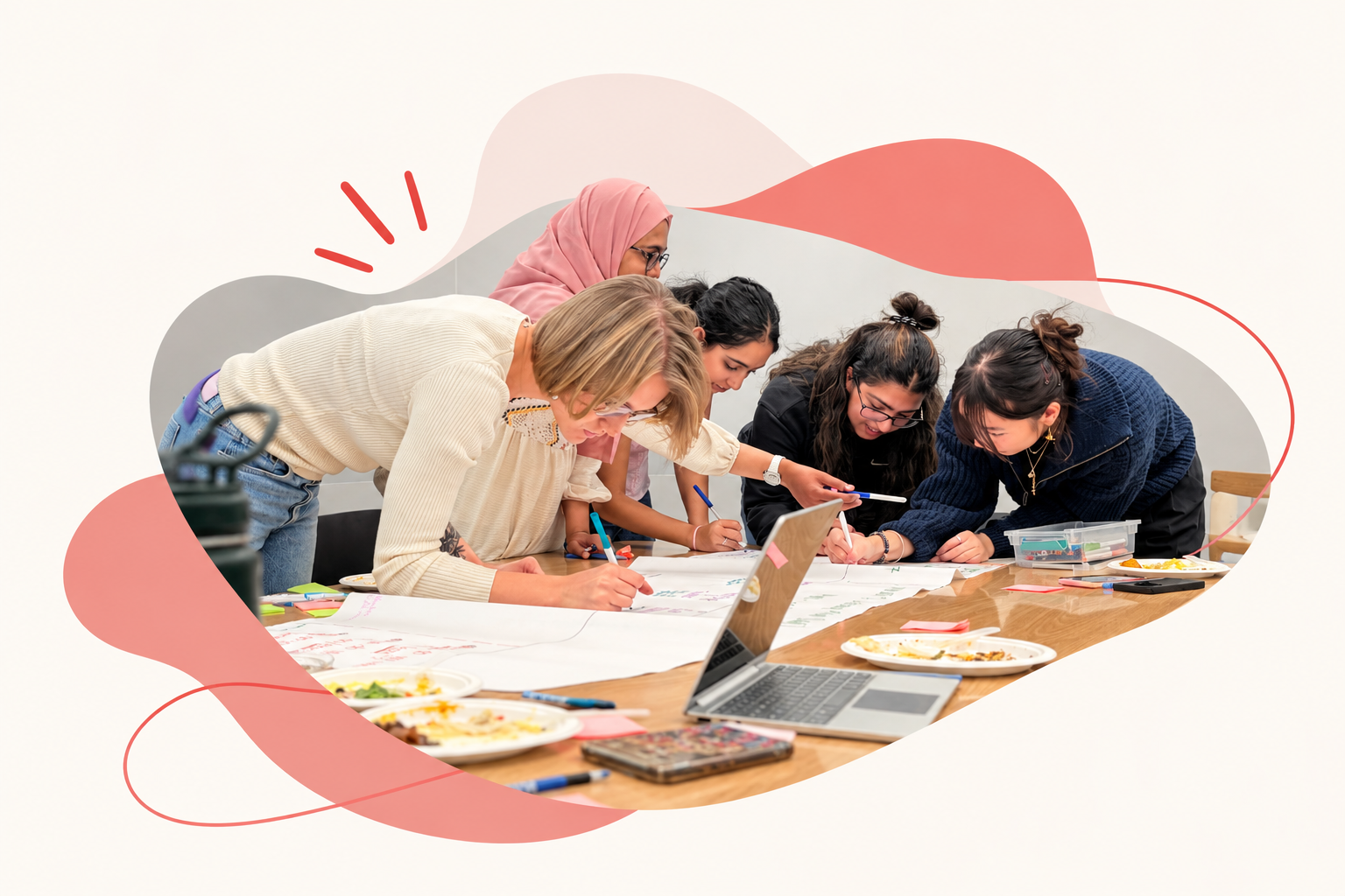 AI illustration of young adults learning together beneath autumn trees in Calgary